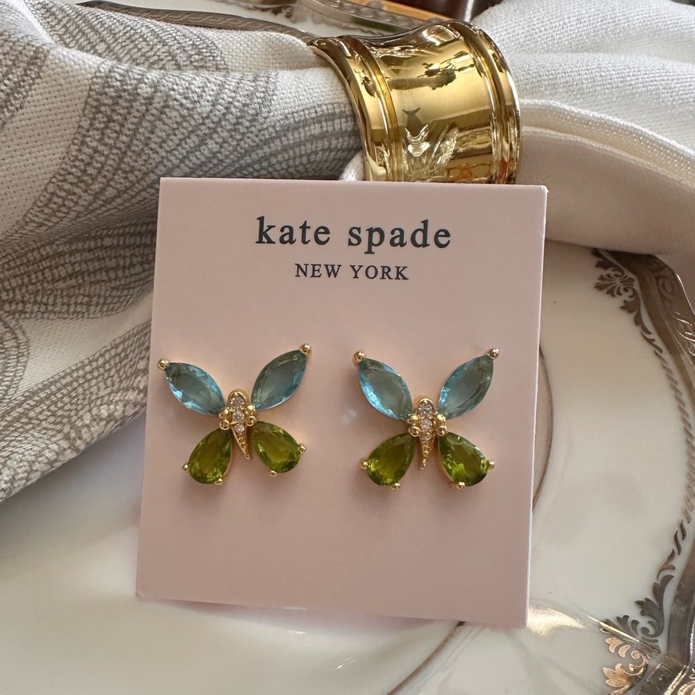 Kate Spade Blue and‎ Green Butterfly Stud Earrings NWT